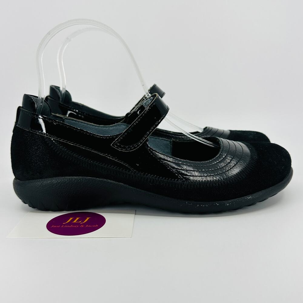 Naot Women's Kirei Black Madras/ Suede/ Patent Mary Jane Shoes Size 38 EU/ 7 US